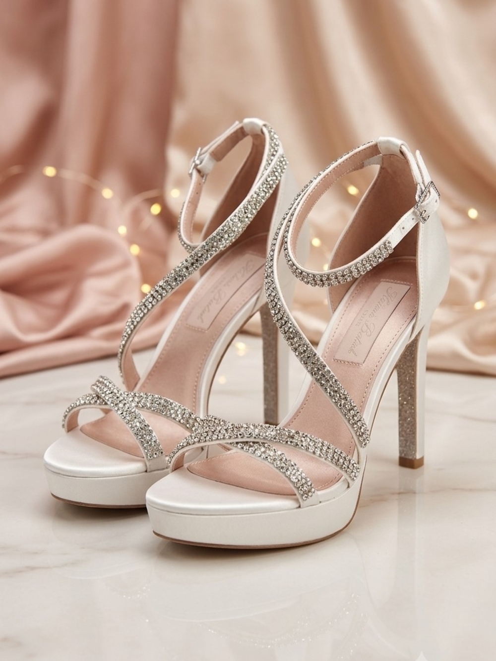 Pnina Tornai Ivory Crystal Platform Ankle-Strap Heels